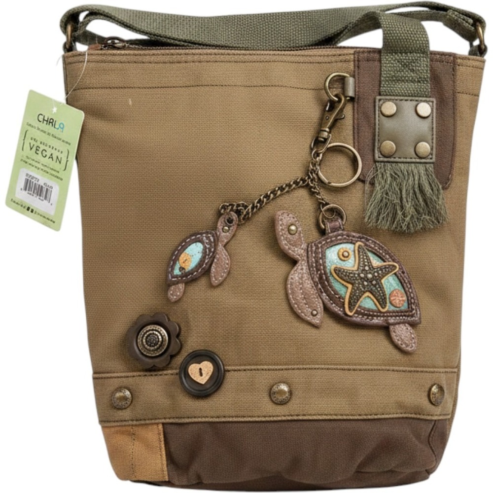 CHALA Olive Color Crossbody Two Turtles New With Tags 100 Cotton Ethical Fashion